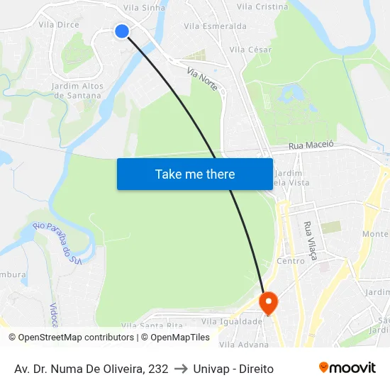 Av. Dr. Numa De Oliveira, 232 to Univap - Direito map