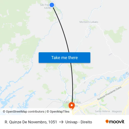 R. Quinze De Novembro, 1051 to Univap - Direito map