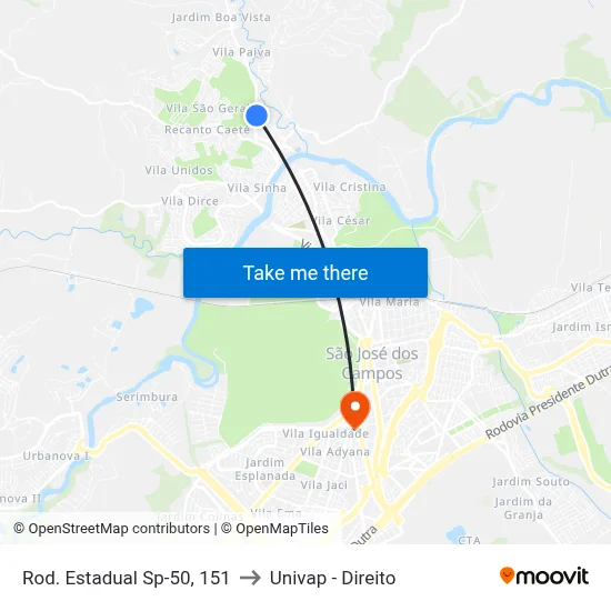 Rod. Estadual Sp-50, 151 to Univap - Direito map