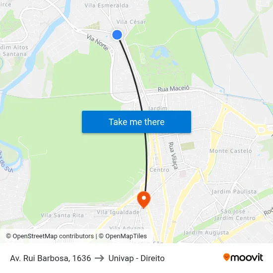Av. Rui Barbosa, 1636 to Univap - Direito map
