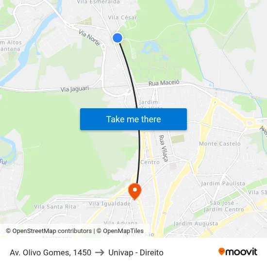 Av. Olivo Gomes, 1450 to Univap - Direito map