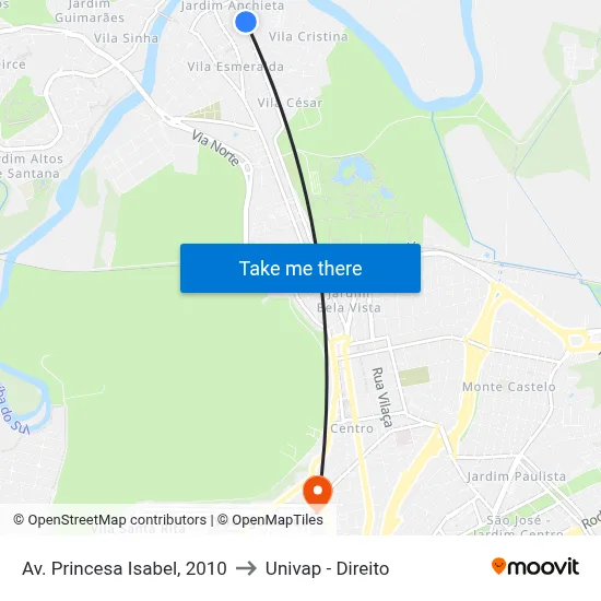 Av. Princesa Isabel, 2010 to Univap - Direito map