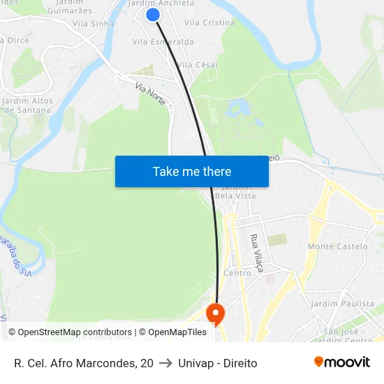 R. Cel. Afro Marcondes, 20 to Univap - Direito map