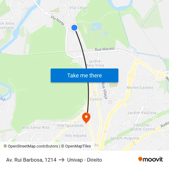 Av. Rui Barbosa, 1214 to Univap - Direito map