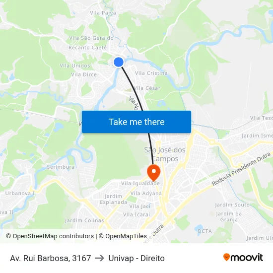Av. Rui Barbosa, 3167 to Univap - Direito map