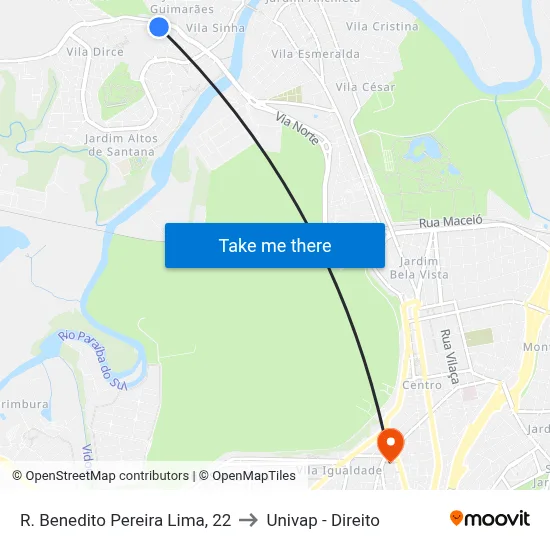 R. Benedito Pereira Lima, 22 to Univap - Direito map