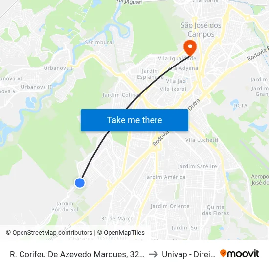 R. Corifeu De Azevedo Marques, 3241 to Univap - Direito map