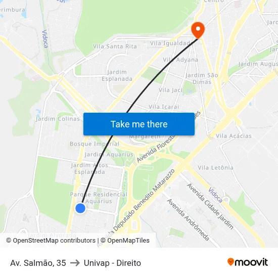 Av. Salmão, 35 to Univap - Direito map