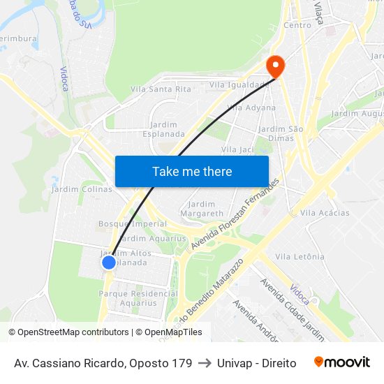 Av. Cassiano Ricardo, Oposto 179 to Univap - Direito map