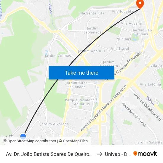 Av. Dr. João Batista Soares De Queiroz Júnior, 1950 to Univap - Direito map