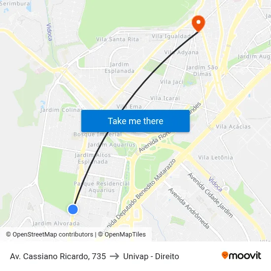 Av. Cassiano Ricardo, 735 to Univap - Direito map