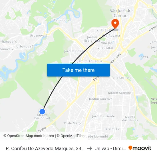 R. Corifeu De Azevedo Marques, 3383 to Univap - Direito map