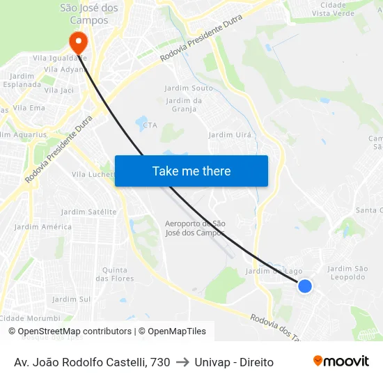 Av. João Rodolfo Castelli, 730 to Univap - Direito map