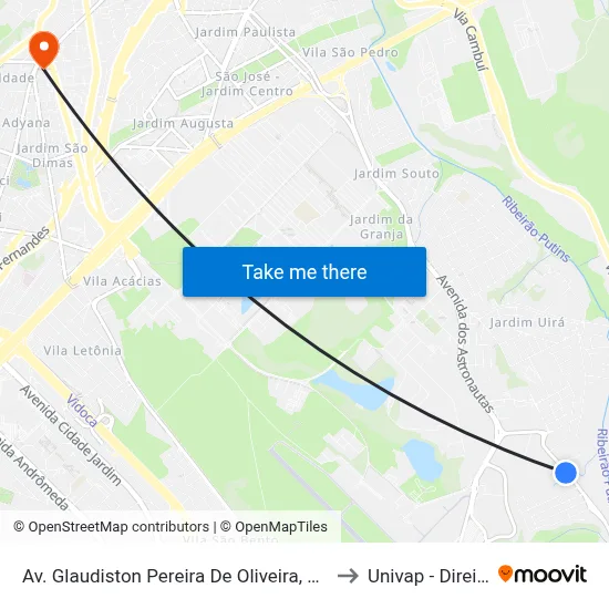 Av. Glaudiston Pereira De Oliveira, 555 to Univap - Direito map