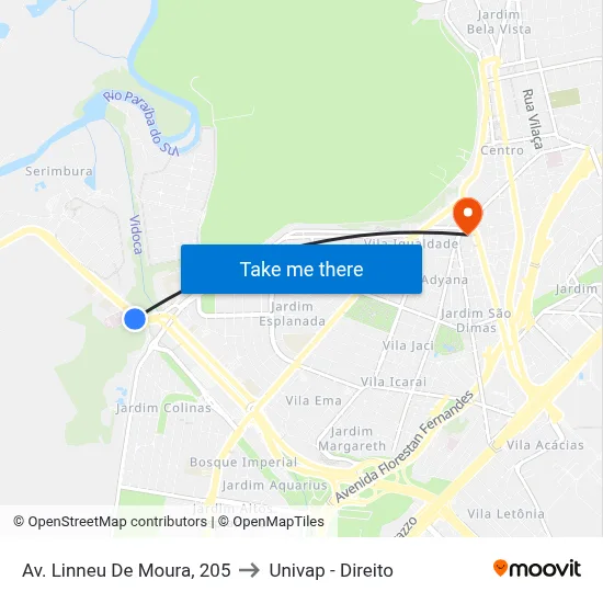 Av. Linneu De Moura, 205 to Univap - Direito map