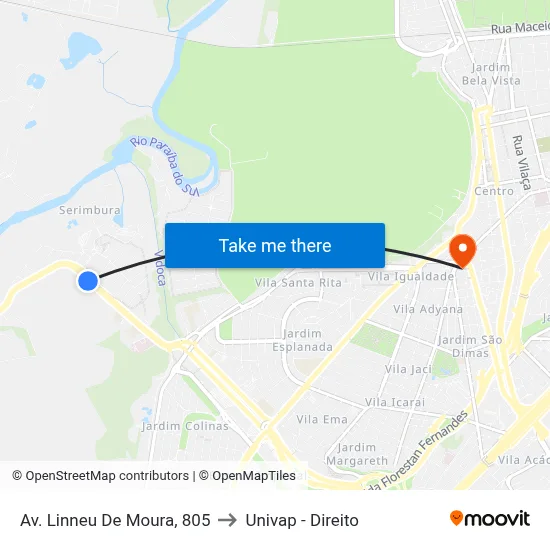 Av. Linneu De Moura,  805 to Univap - Direito map