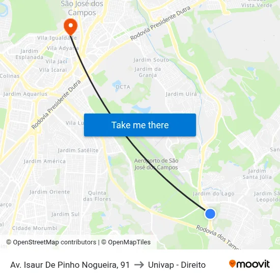 Av. Isaur De Pinho Nogueira, 91 to Univap - Direito map