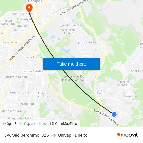 Av. São Jerônimo, 326 to Univap - Direito map