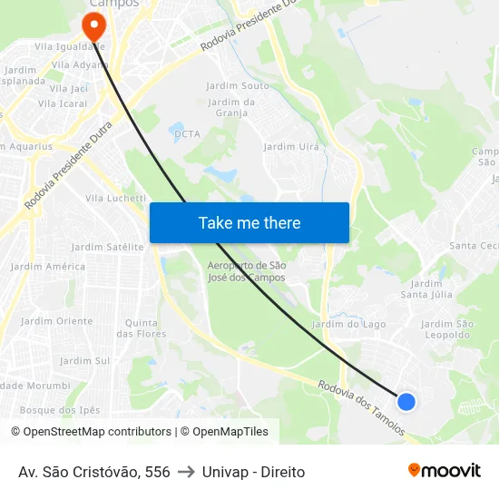 Av. São Cristóvão, 556 to Univap - Direito map