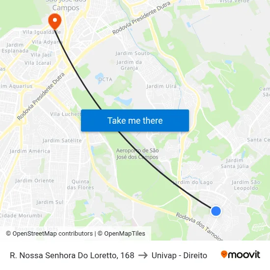 R. Nossa Senhora Do Loretto, 168 to Univap - Direito map