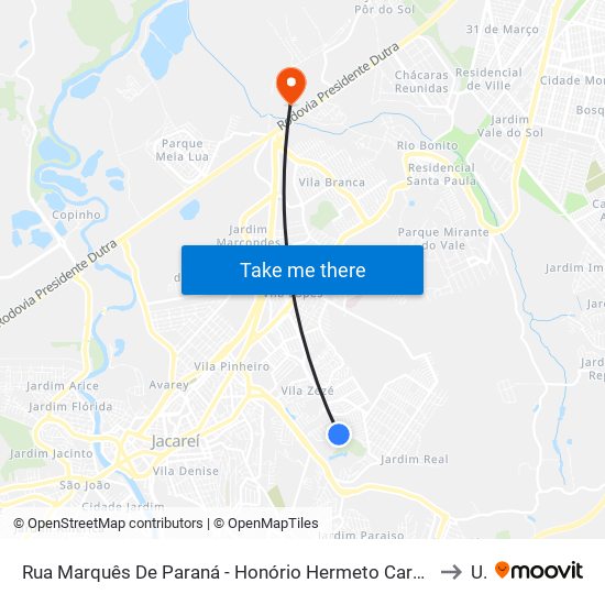 Rua Marquês De Paraná - Honório Hermeto Carneiro Leão Zona Preferencial 01 - Zap 1 Jacareí - São Paulo 12312 Brasil to Unip map