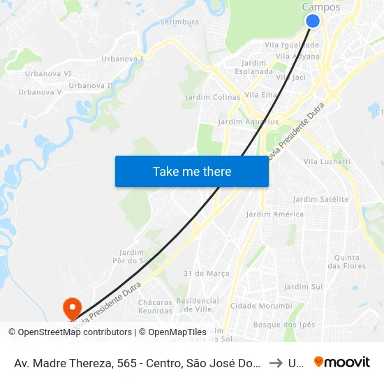 Av. Madre Thereza, 565 - Centro, São José Dos Campos to Unip map