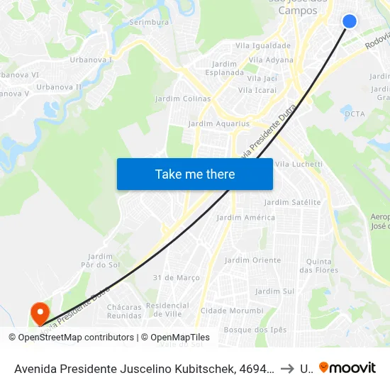 Avenida Presidente Juscelino Kubitschek, 4694 - Jardim Jussara, São José Dos Campos to Unip map