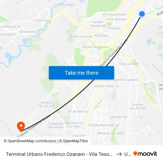 Terminal Urbano Frederico Ozanam - Vila Tesouro, São José Dos Campos to Unip map