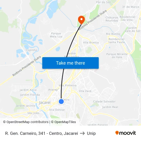 R. Gen. Carneiro, 341 - Centro, Jacareí to Unip map