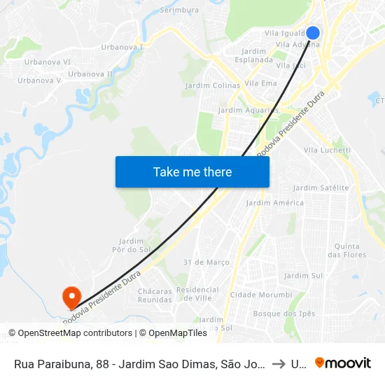 Rua Paraibuna, 88 - Jardim Sao Dimas, São José Dos Campos to Unip map
