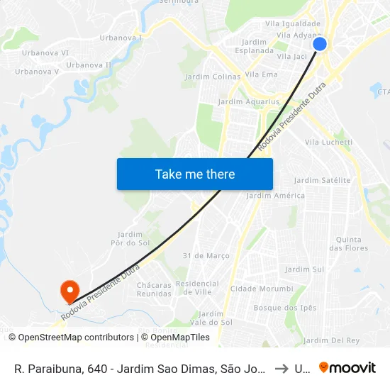 R. Paraibuna, 640 - Jardim Sao Dimas, São José Dos Campos to Unip map