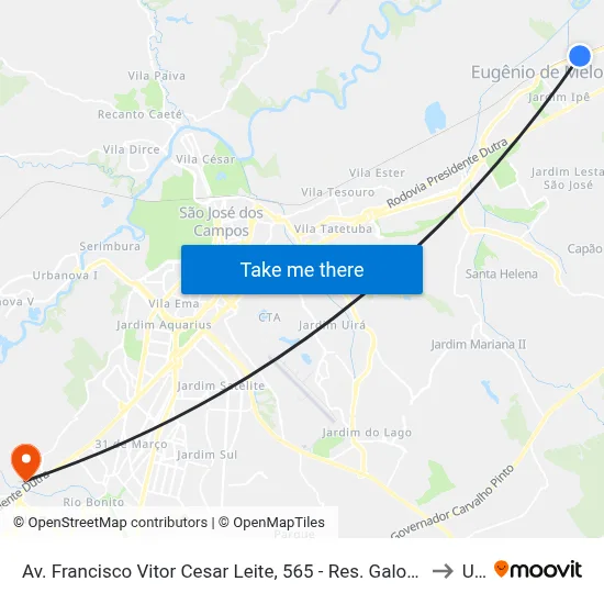 Av. Francisco Vitor Cesar Leite, 565 - Res. Galo Branco, São José Dos Campos to Unip map