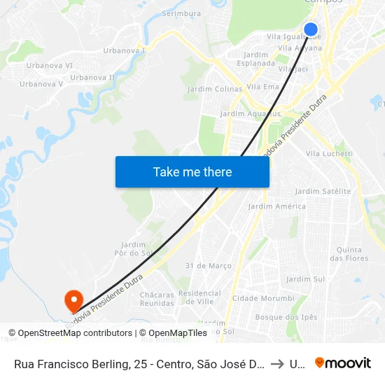 Rua Francisco Berling, 25 - Centro, São José Dos Campos to Unip map