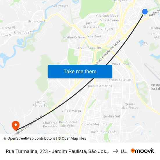 Rua Turmalina, 223 - Jardim Paulista, São José Dos Campos to Unip map