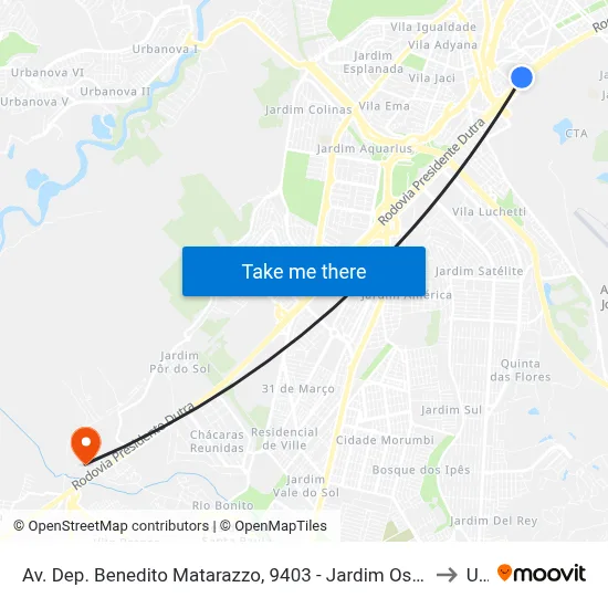 Av. Dep. Benedito Matarazzo, 9403 - Jardim Oswaldo Cruz, São José Dos Campos to Unip map