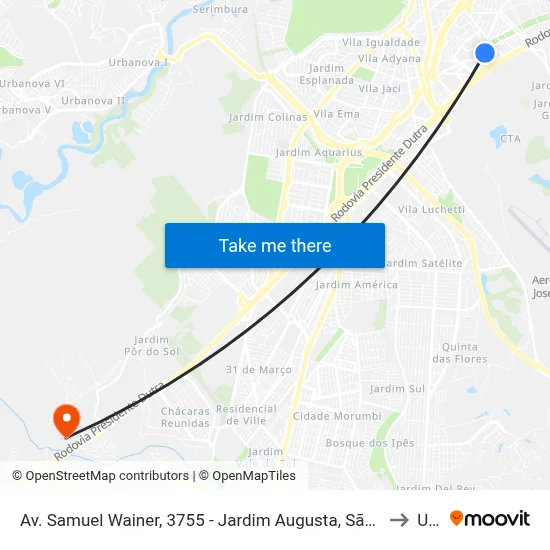Av. Samuel Wainer, 3755 - Jardim Augusta, São José Dos Campos to Unip map