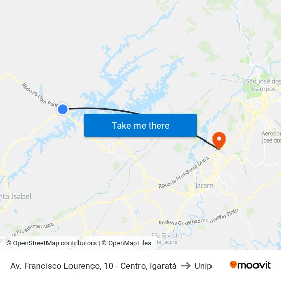 Av. Francisco Lourenço, 10 - Centro, Igaratá to Unip map