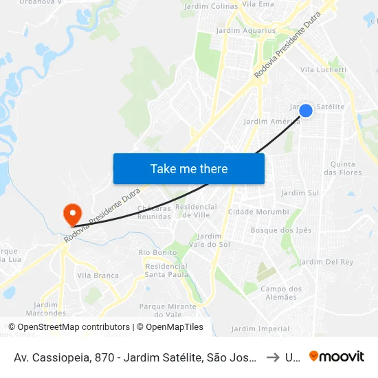 Av. Cassiopeia, 870 - Jardim Satélite, São José Dos Campos to Unip map