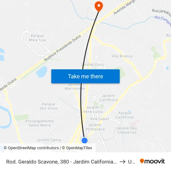 Rod. Geraldo Scavone, 380 - Jardim California, Jacareí to Unip map