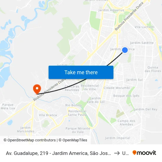 Av. Guadalupe, 219 - Jardim America, São José Dos Campos to Unip map