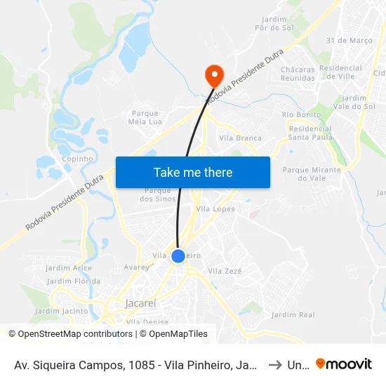 Av. Siqueira Campos, 1085 - Vila Pinheiro, Jacareí to Unip map