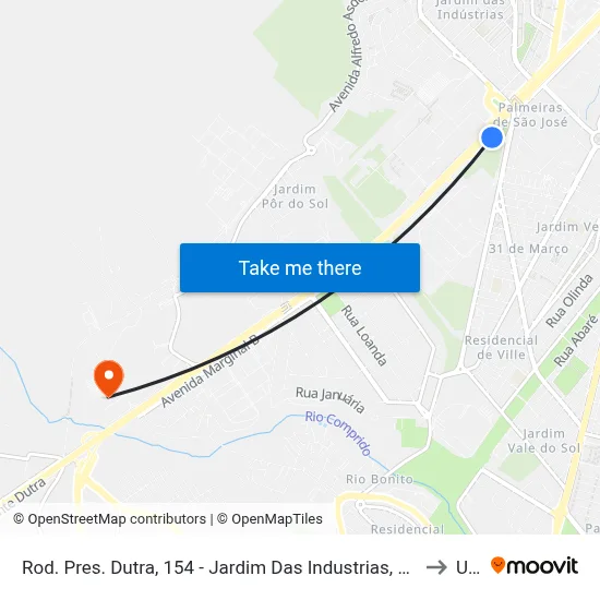 Rod. Pres. Dutra, 154 - Jardim Das Industrias, São José Dos Campos to Unip map