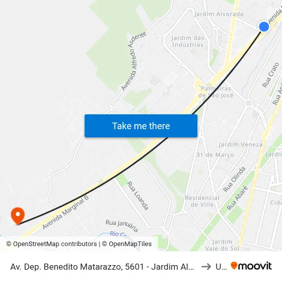 Av. Dep. Benedito Matarazzo, 5601 - Jardim Alvorada, São José Dos Campos to Unip map