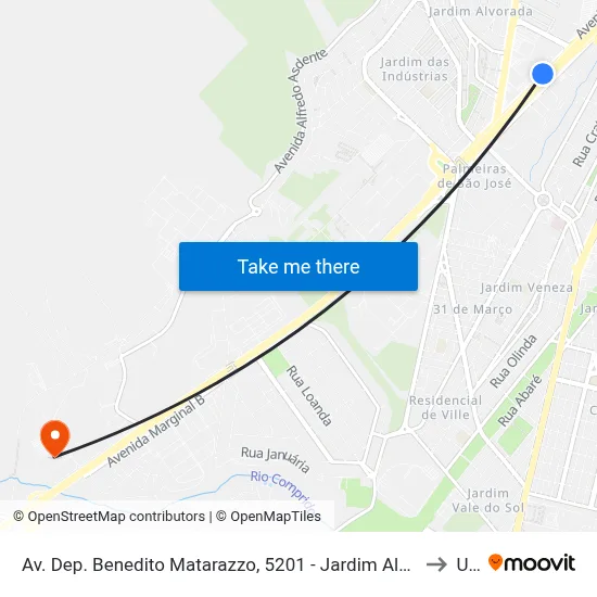Av. Dep. Benedito Matarazzo, 5201 - Jardim Alvorada, São José Dos Campos to Unip map