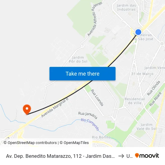 Av. Dep. Benedito Matarazzo, 112 - Jardim Das Industrias, São José Dos Campos to Unip map