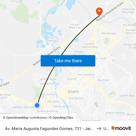 Av. Maria Augusta Fagundes Gomes, 731 - Jardim Sao Paulo, Jacareí to Unip map
