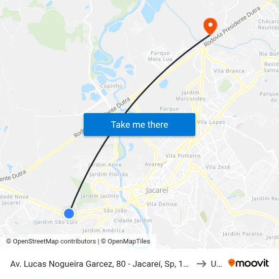 Av. Lucas Nogueira Garcez, 80 - Jacareí, Sp, 12324-000, Brasil to Unip map