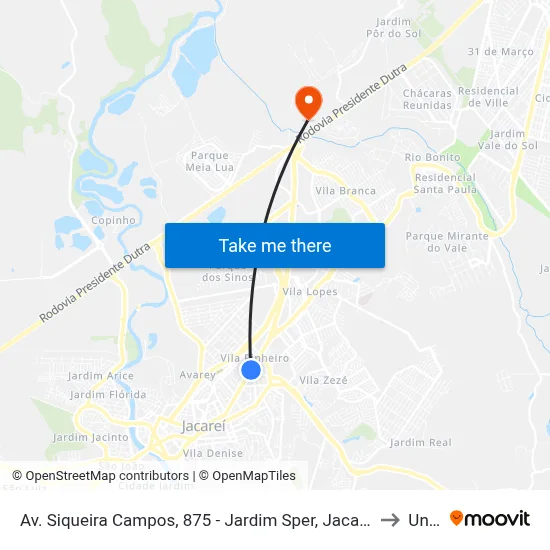 Av. Siqueira Campos, 875 - Jardim Sper, Jacareí to Unip map