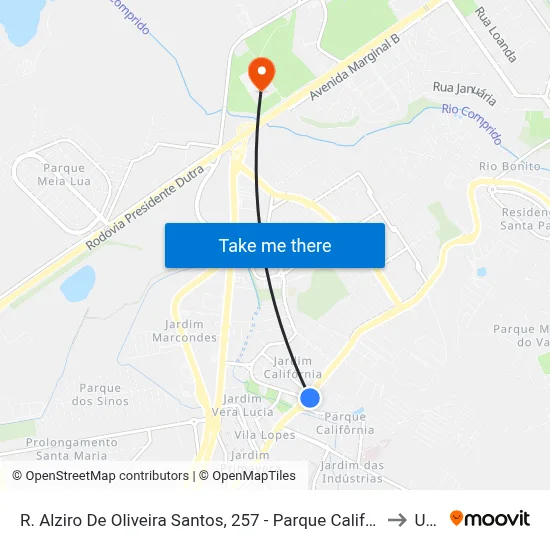 R. Alziro De Oliveira Santos, 257 - Parque California, Jacareí to Unip map