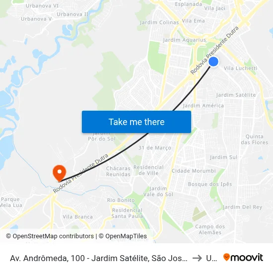 Av. Andrômeda, 100 - Jardim Satélite, São José Dos Campos to Unip map